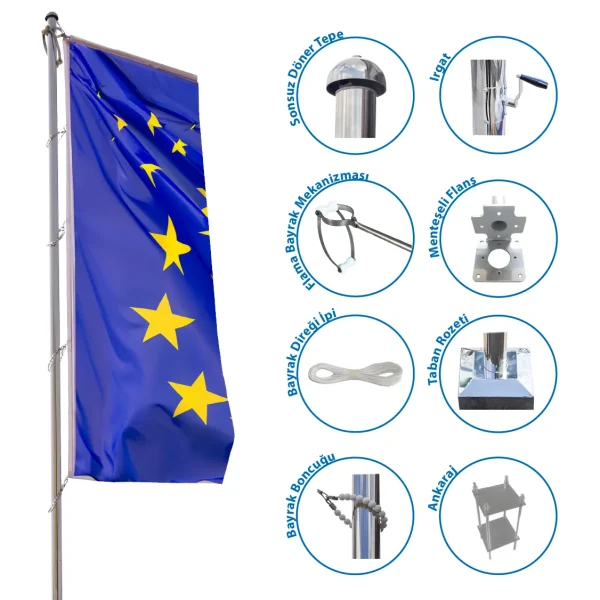 6 Metre Flama Bayrak Direği Paslanmaz Krom Standart Model