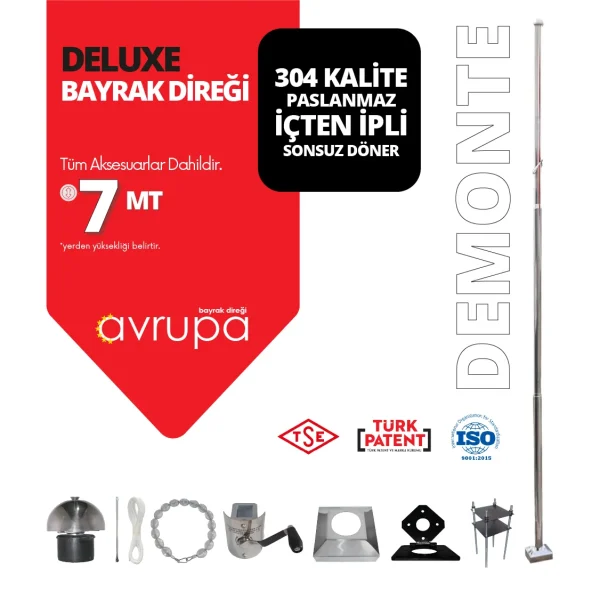 7 Metre Paslanmaz Krom Deluxe Bayrak Direği