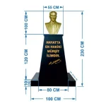 Atatürk Büstü (100cm Alüminyum)+ Kaide (120cm)+ Alt tabla Lise Modeli - Görsel 2